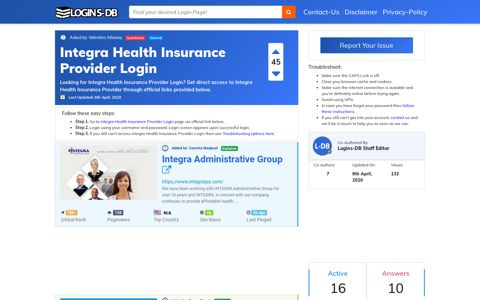 Integra Health Insurance Provider Login - Logins-DB