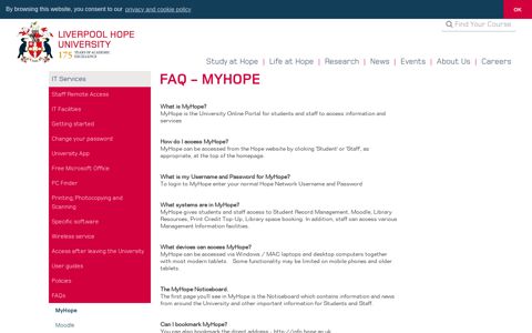 FAQ - MyHope - Liverpool Hope University