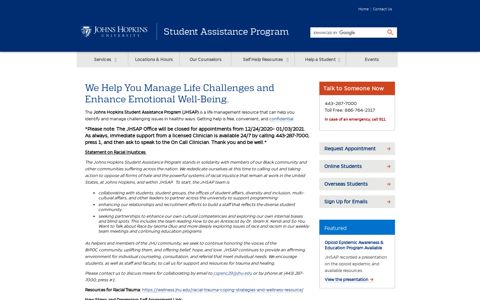 Johns Hopkins Student Assistance Program: Home