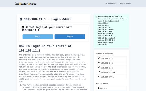 192.168.11.1 Router Login Admin - Router Admin