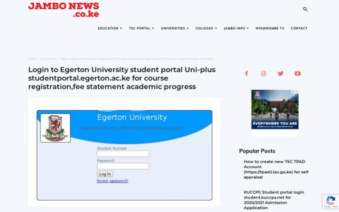 Login to Egerton University student portal Uni-plus ...
