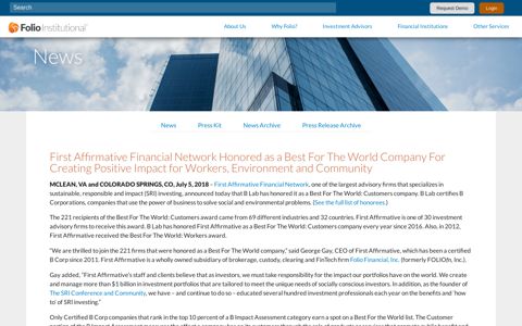First Affirmative Financial Network Honored as a Best For The ...