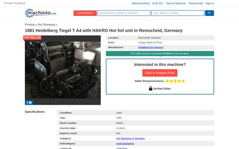 1981 Heidelberg Tiegel T A4 with HAKRO Hot foil unit in ...