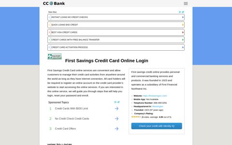 First Savings Credit Card Online Login - CC Bank