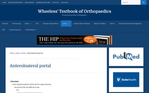 Anteroloateral portal - Wheeless' Textbook of Orthopaedics