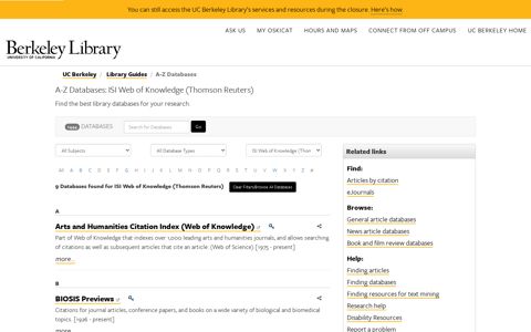 A-Z Databases: ISI Web of Knowledge (Thomson Reuters)