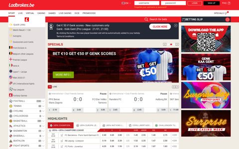 Online sports betting | Soccer betting odds on Ladbrokes.be