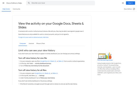 View the activity on your Google Docs, Sheets & Slides ...