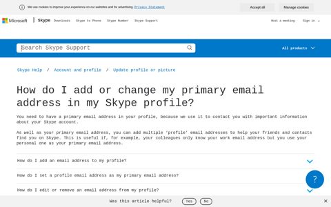 How do I add or change my primary email address in my Skype
