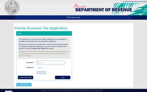 Login - Online Taxpayer Application - Florida Department of ...