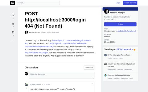 POST http://localhost:3000/login 404 (Not Found) - DEV