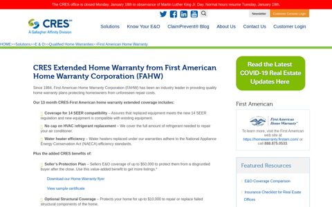 First American Home Warranty Plans with Seller's E&O