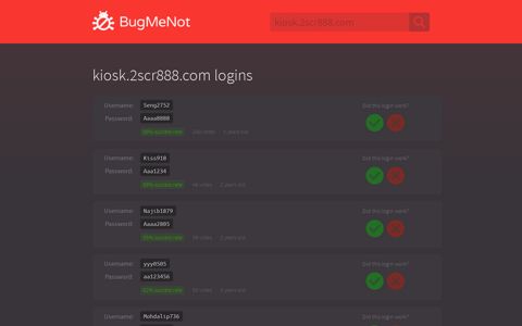 kiosk.2scr888.com passwords - BugMeNot