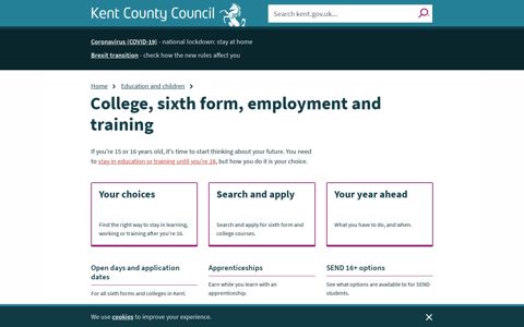 College, sixth form, employment and training - Kent County ...