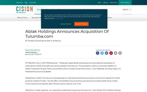Ablak Holdings Announces Acquisition Of Tulumba.com