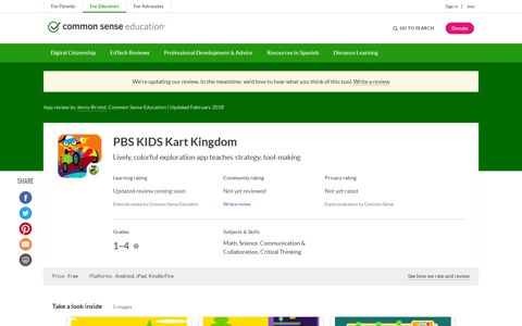 PBS KIDS Kart Kingdom Review for Teachers | Common ...