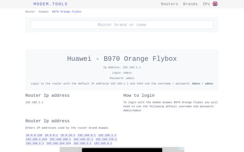 Huawei B970 Orange Flybox Default Router Login and ...