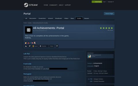 Guide :: All Achievements: Portal - Steam Community