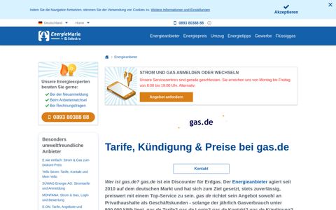 Tarife, Kündigung & Preise bei gas.de - Energiemarie