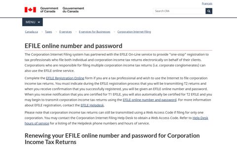 EFILE online number and password - Canada.ca