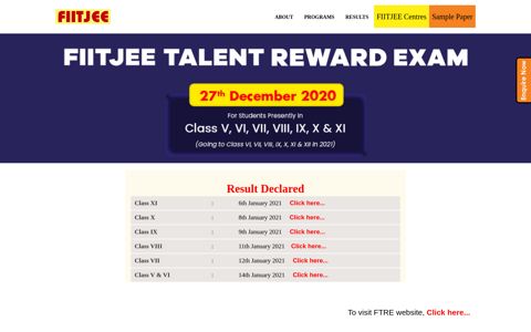 FIITJEE Talent Reward Exam| 27th December 2020