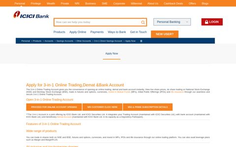 Apply Online for 3-in-1 Online Trading Account ... - ICICI Bank