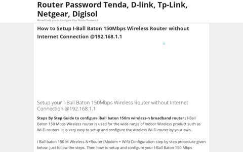 How to Setup I-Ball Baton 150Mbps Wireless Router without ...