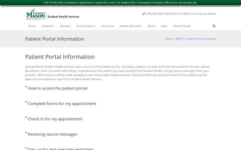Patient Portal Information – Student Health Services