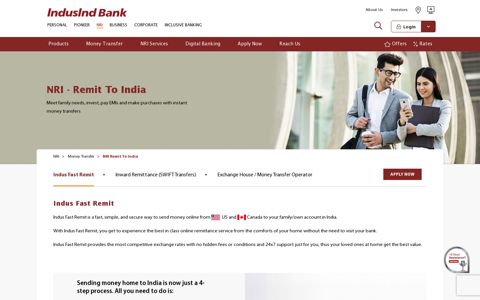 Remit to India with NRI Money Transfer - IndusInd Bank