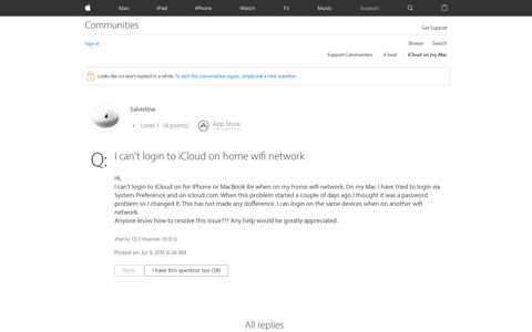 I can't login to iCloud on home wifi netw… - Apple Community