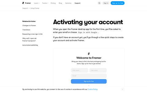 Activating your account | Framer