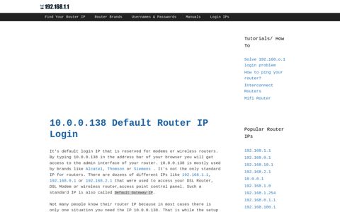 10.0.0.138 Default Router IP Login - 192.168.1.1