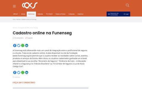 Cadastro online na Funenseg | CQCS - Centro de ...