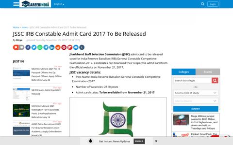 JSSC IRB Constable Admit Card 2017 To Be Released ...