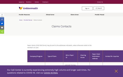 Claims Contacts | EmblemHealth