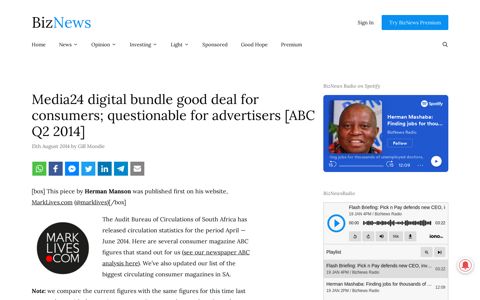 Media24 digital bundle good deal for consumers ... - Biznews
