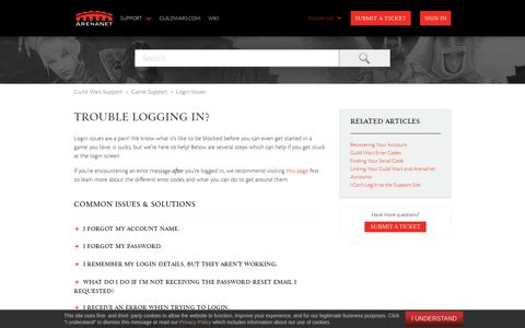Trouble Logging In? – Guild Wars Support