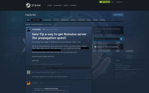 here Tip a way to get Romulus server (for propagation quest ...