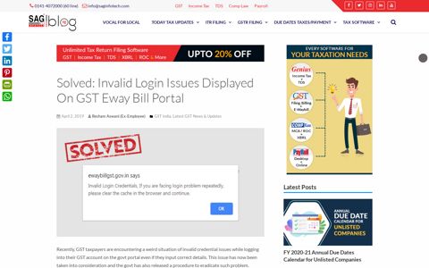 Solved: Invalid Login Issues Displayed On GST Eway Bill Portal