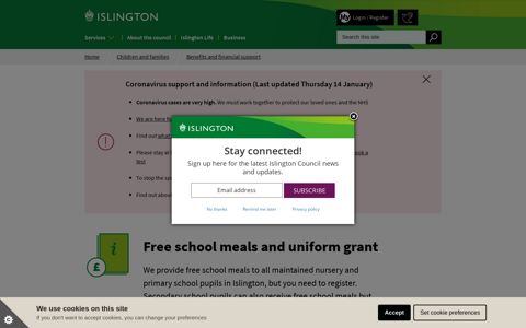 Free school meals and uniform grant | Islington Council