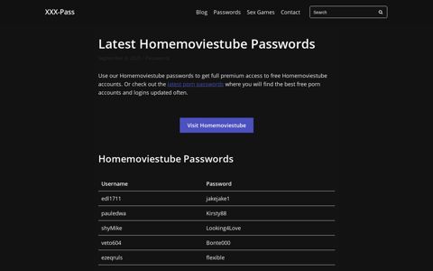 Latest Homemoviestube Passwords - XXX-Pass