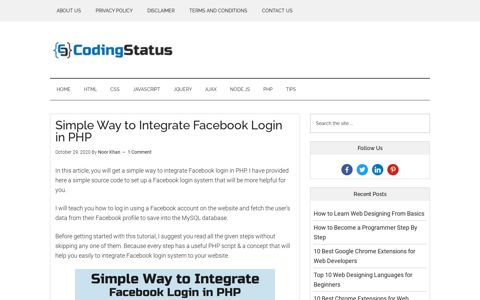 Simple Way to Integrate Facebook Login in PHP - CodingStatus