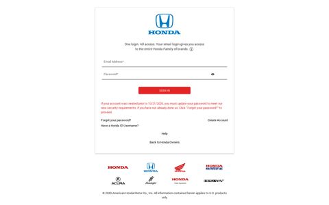 Login - Honda Owners