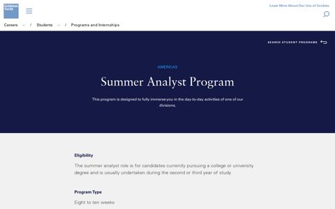 Student Programs - Summer Analyst Program - Goldman Sachs