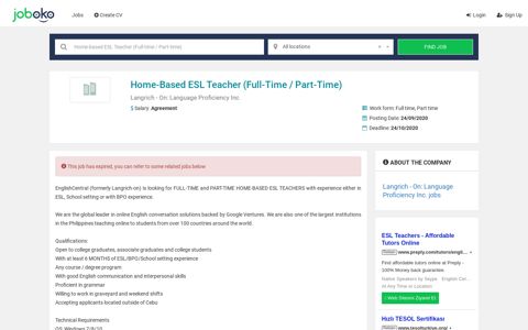 Home-based ESL Teacher (Full-time / Part-time)Langrich