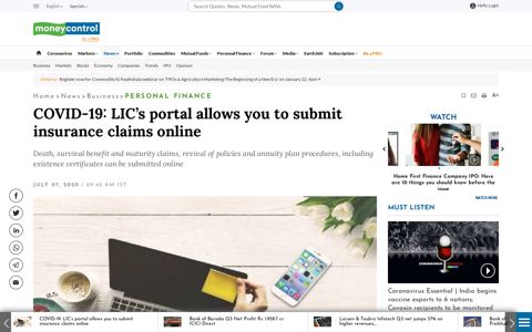 COVID-19: LIC's Portal Allows You To Submit Insurance ...
