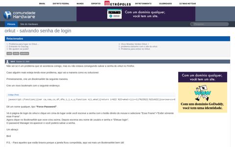 orkut - salvando senha de login - Hardware.com.br