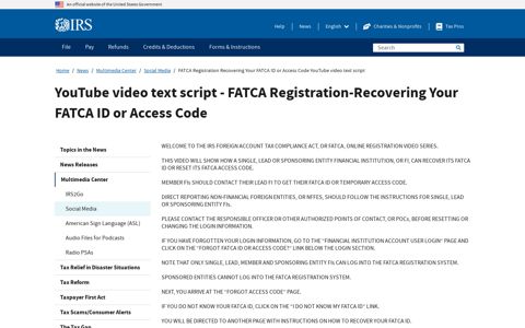 FATCA Registration Recovering Your FATCA ID or Access ...