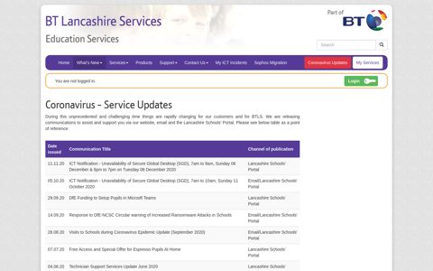 Coronavirus - Service Updates - BT Lancashire Services ...