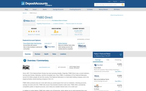 FNBO Direct Reviews and Rates - Deposit Accounts